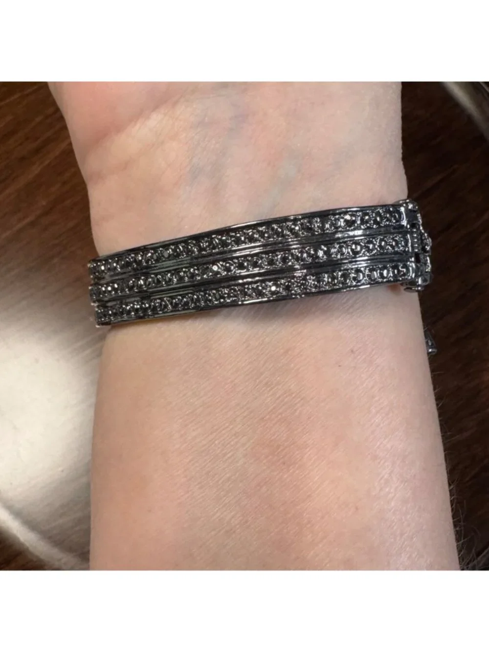 Shooting Star Rhinestone Hinged Cuff Bracelet Black-Tone Metal Sparkling Crystal